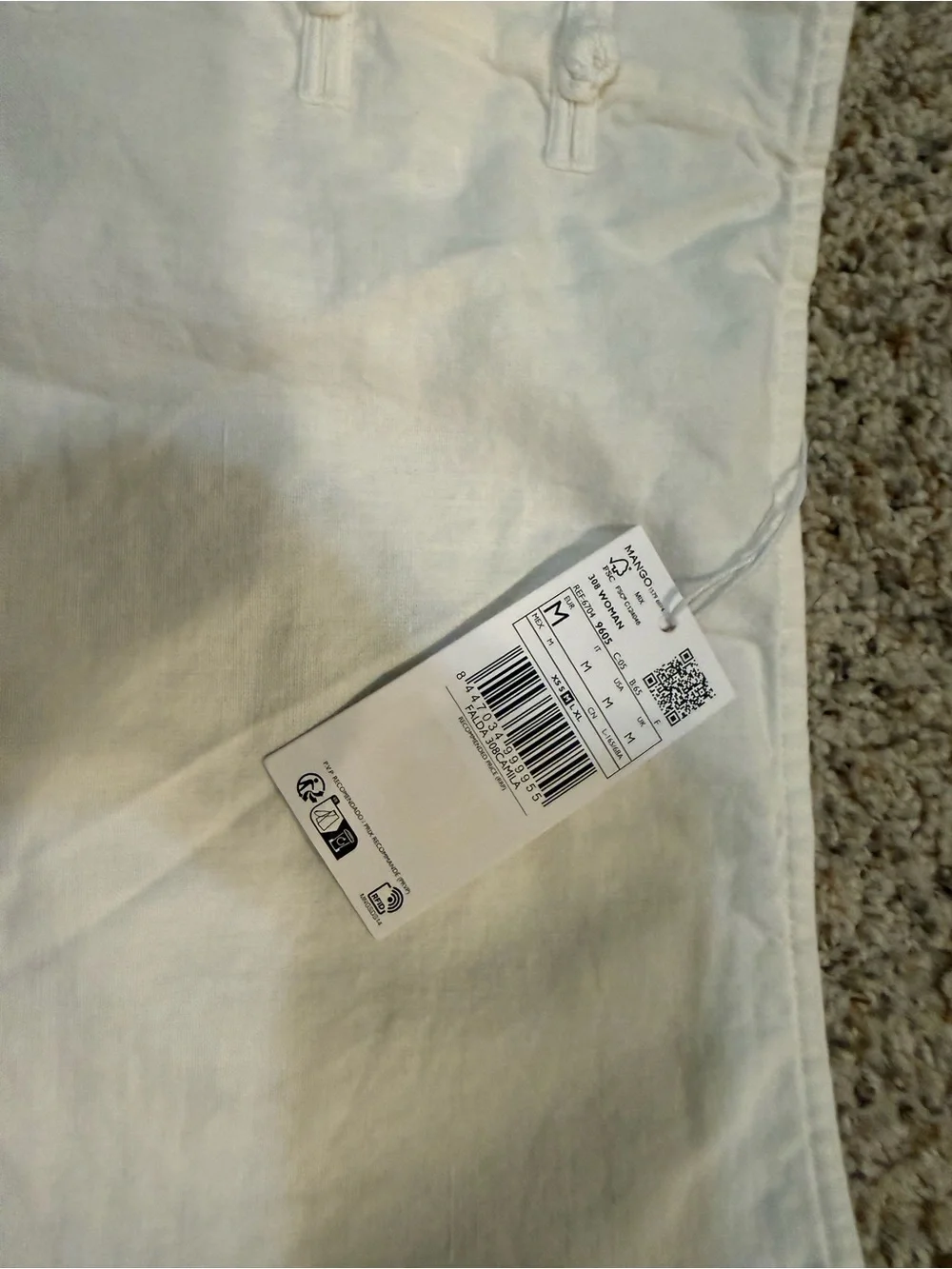 Mango White Mini Skirt with Knot Buttons